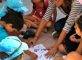 teaching group of kids